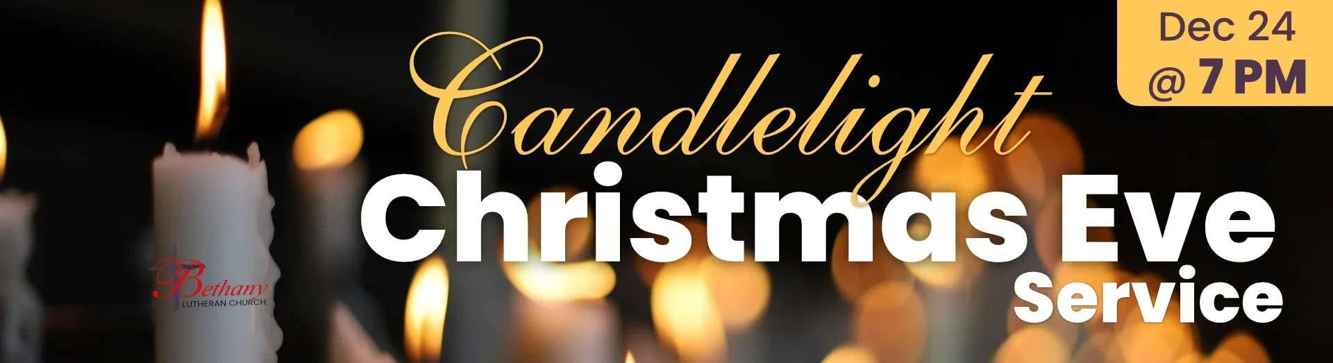 Candlelight Christmas Eve Service at Bethany Lutheran Church in Bethel Park, PA. Services starts at 7:00 on December 24.